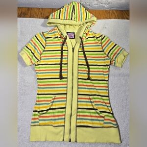 LA Kitty Multicolor Striped Short Sleeve Hooded Zip Up
